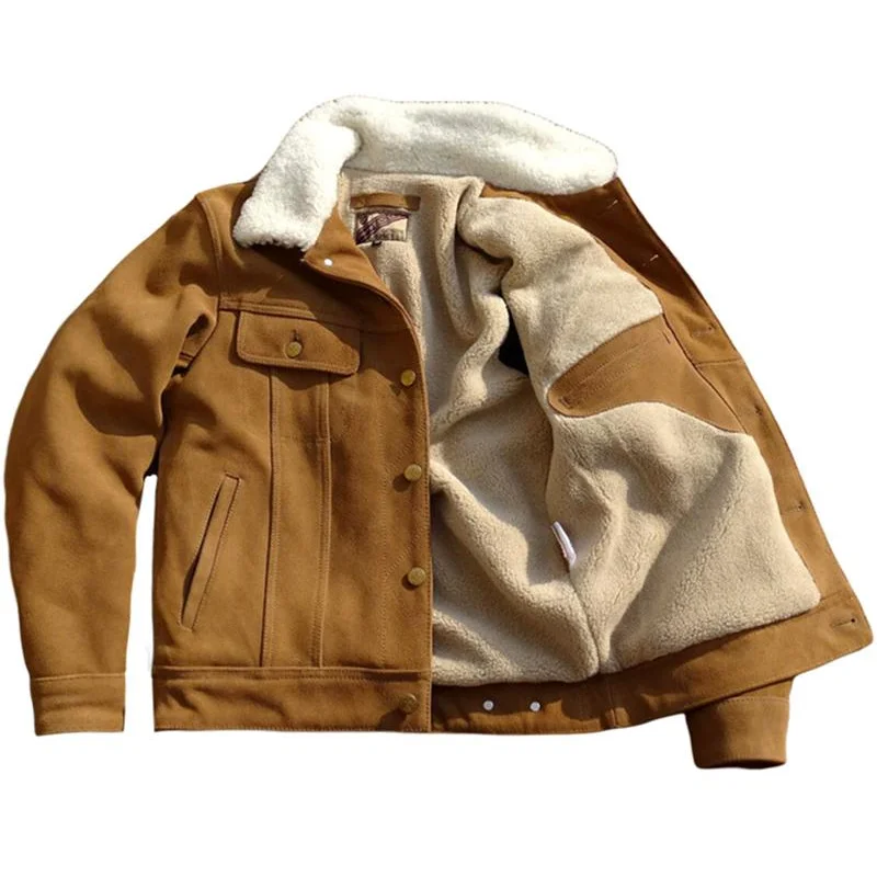 Men's Tan Rider Suede Jacket, Wool Lining