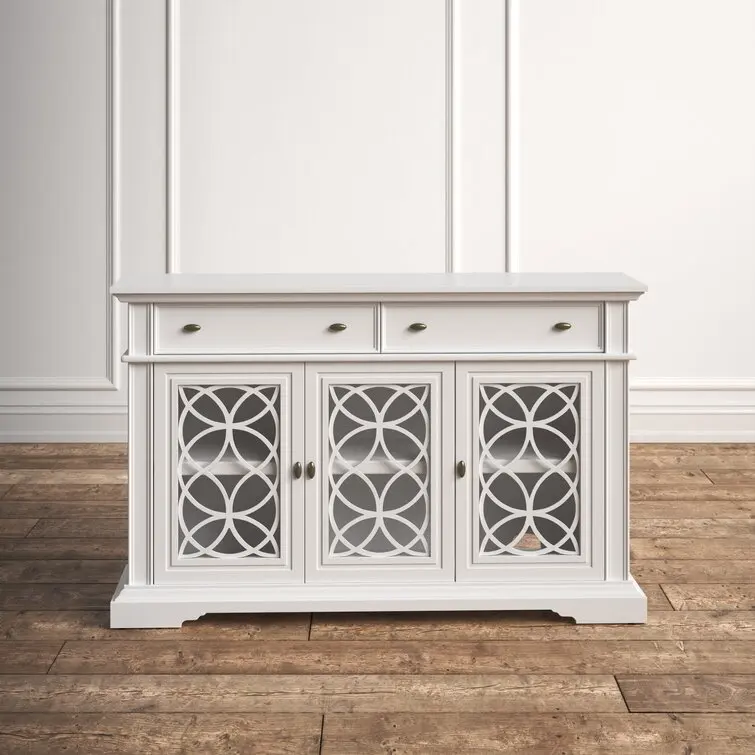 

Furniture factory new custom American 130CM white cabinet side cabinet with drawer glass door