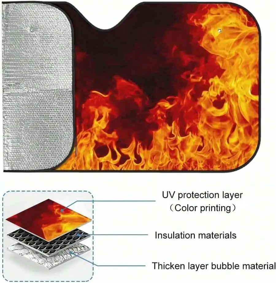 Fire Flame Car Windshield Sun Shade UV Protection Insulation Auto Front Window Cover For Car Truck SUV