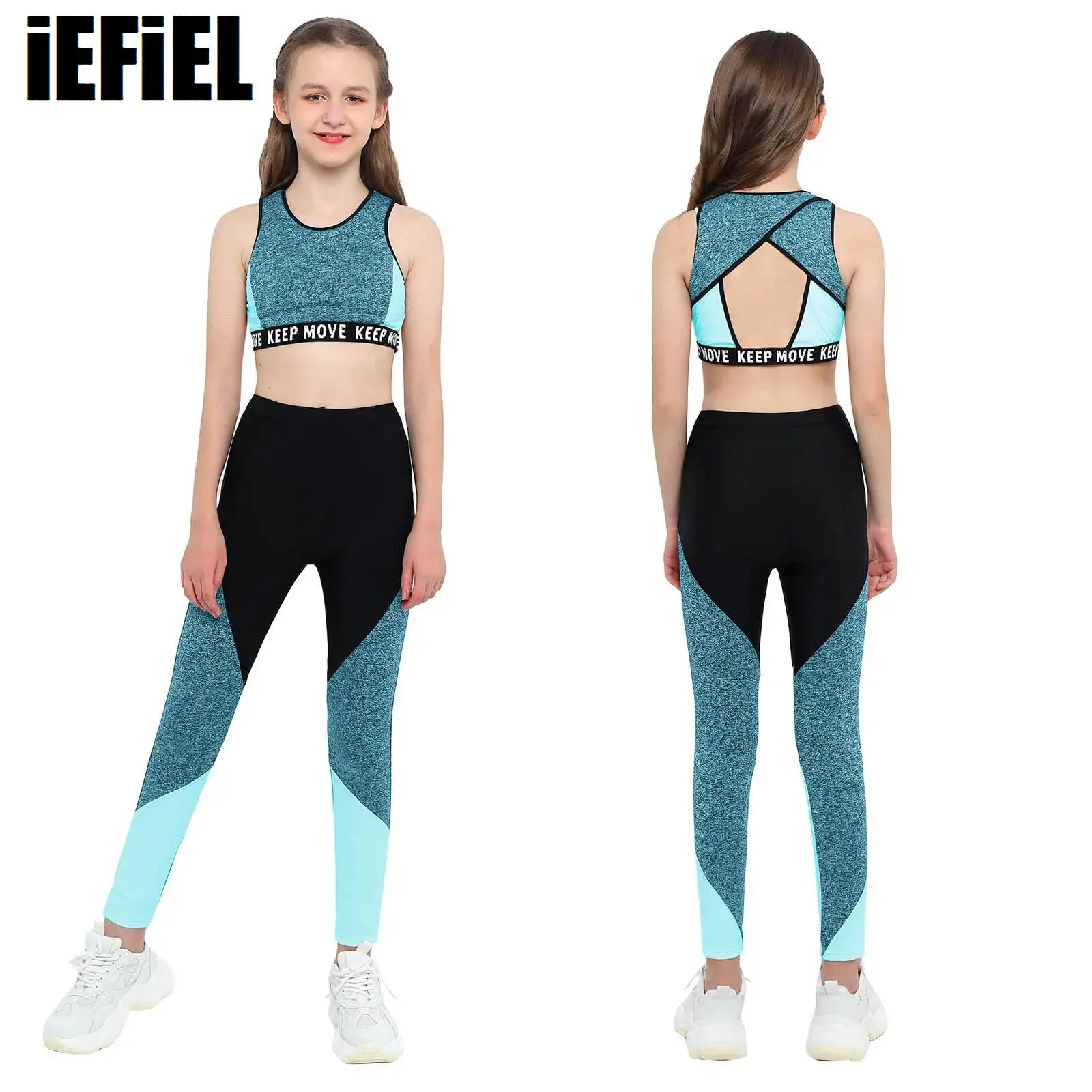 

Kids Girls Hollow Back Yoga Sets Tracksuits Fitness Clothing Outfits Running Sports Suit SleevelessSports Set for Workout