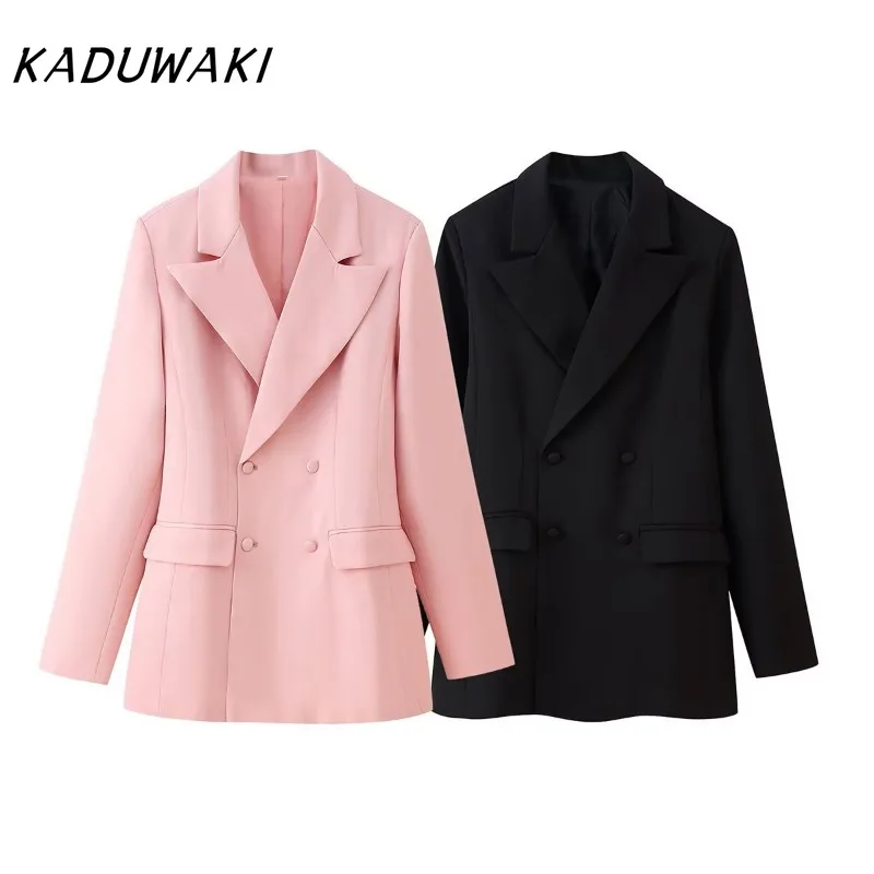 

KADUWAKI Spring Solid for Women Lapel Long Sleeve Tunic Coats High Waist Temperament Skirt Fashion Two Piece Set Female Clothing