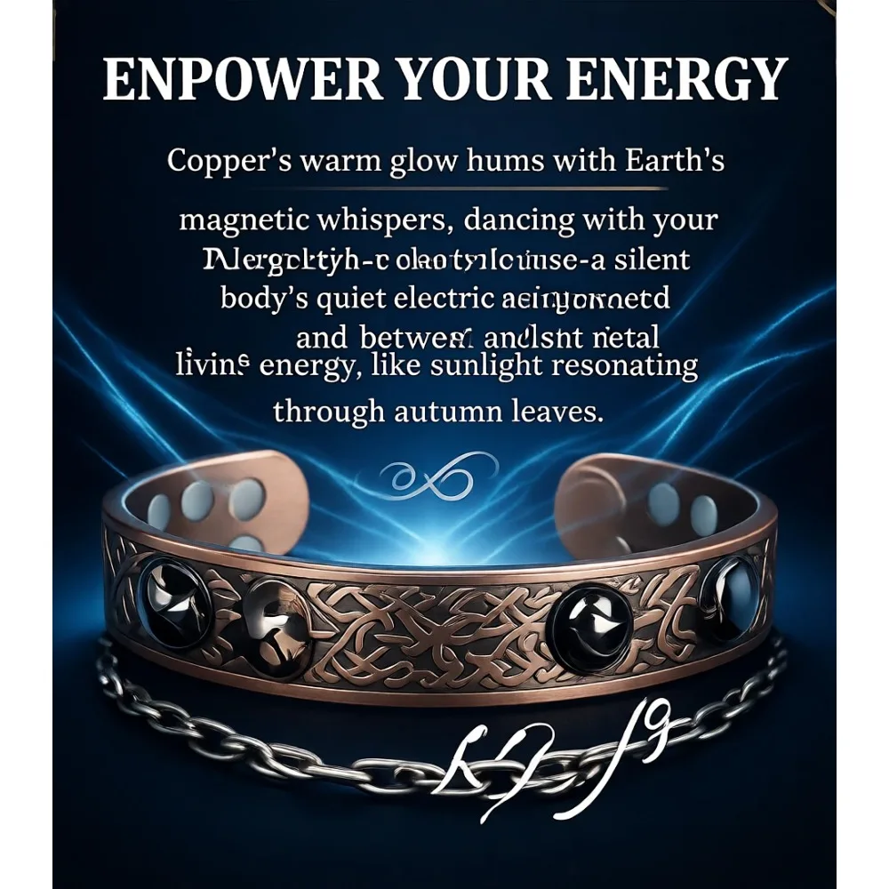 

Магнитный браслет из чистой меди для мужчин с высокопрочными магнитами, дизайн «Древо жизни»