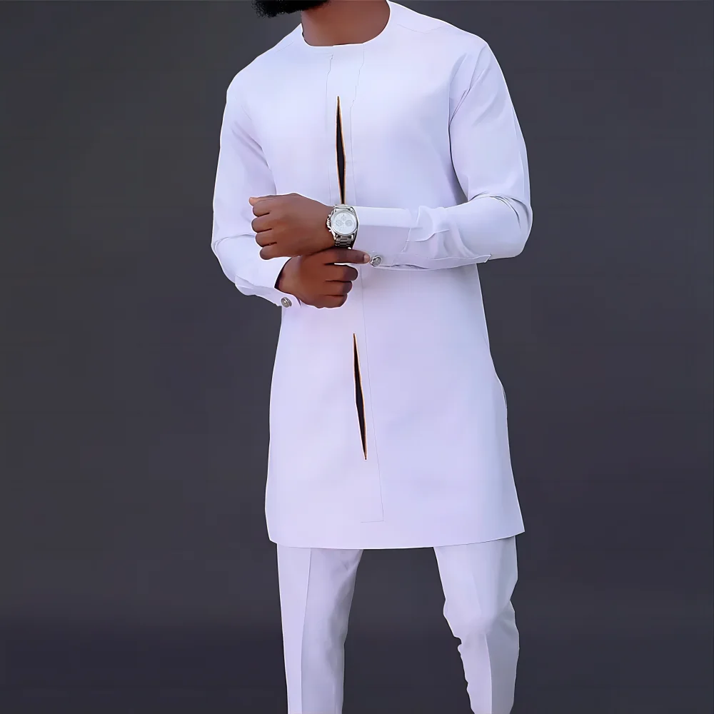 Middle Eastern Ethnic Style Young Men's Casual Long-Sleeved Shirt And Trousers Important Occasion Wedding Party Banquet Suit