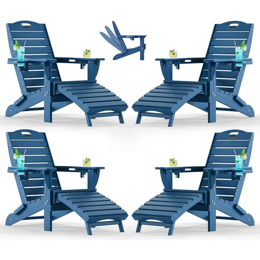 

olding Adirondack Chair Set o 4 with Retractable Ottoman ire Pit Patio Chair with Pull Out oot Rest Weather Resistant Lawn Outdo