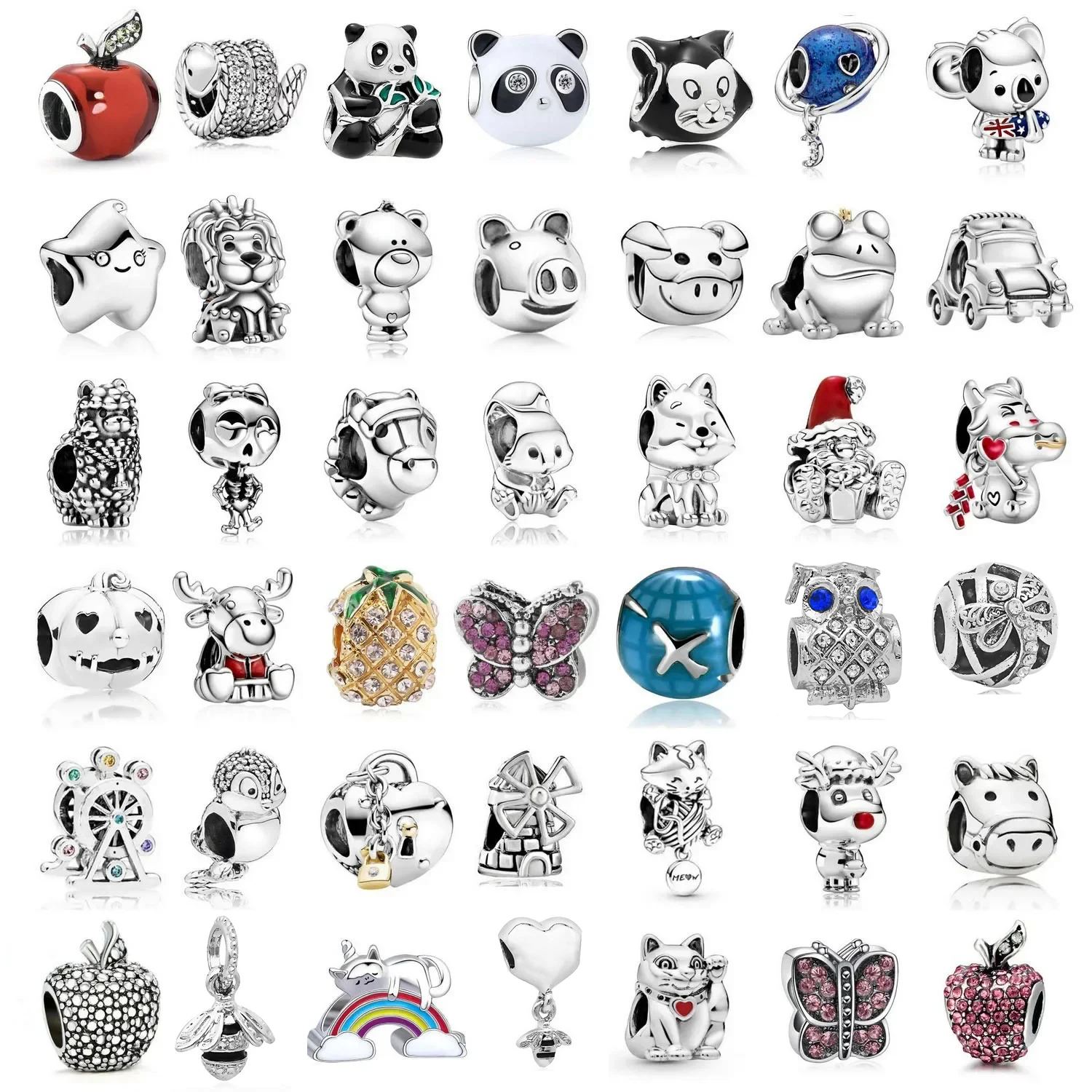 2024 New Animal Cat Panda Bear Butterfly Lion Snake Diy Bead Fits European Pandora Charm Bracelets Jewelry Accessories