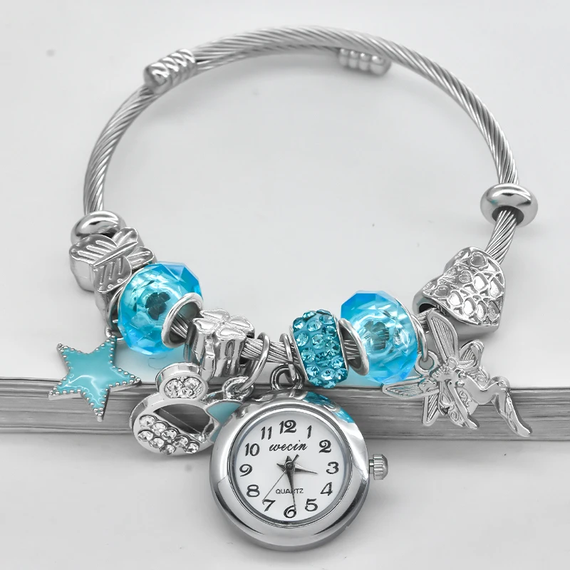 Модные женские часы-браслет Love со стильным декором, изысканные круглые кварцевые часы, серебристые, повседневные, элегантные