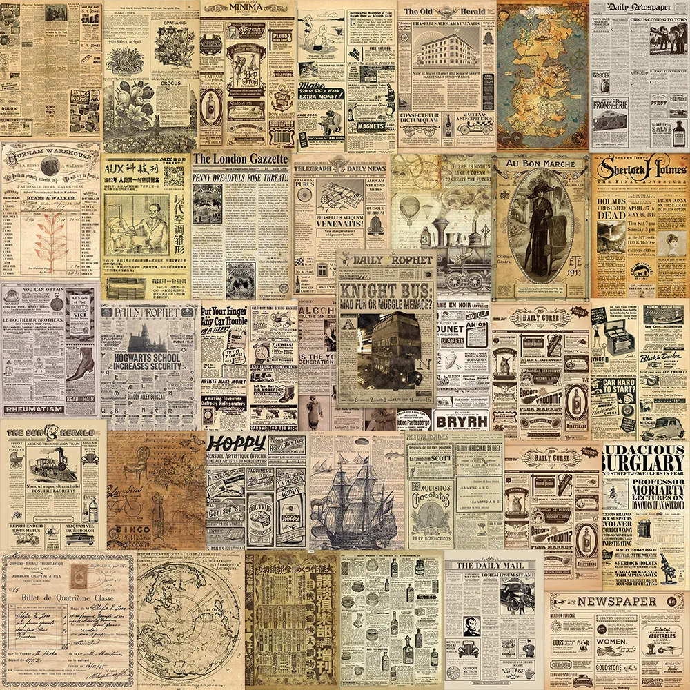 10/35PCS Yellowed Vintage Parchment Newspaper Stickers Retro Decals Toy DIY Diary Suitcase Scrapbook Phone Laptop Car Sticker