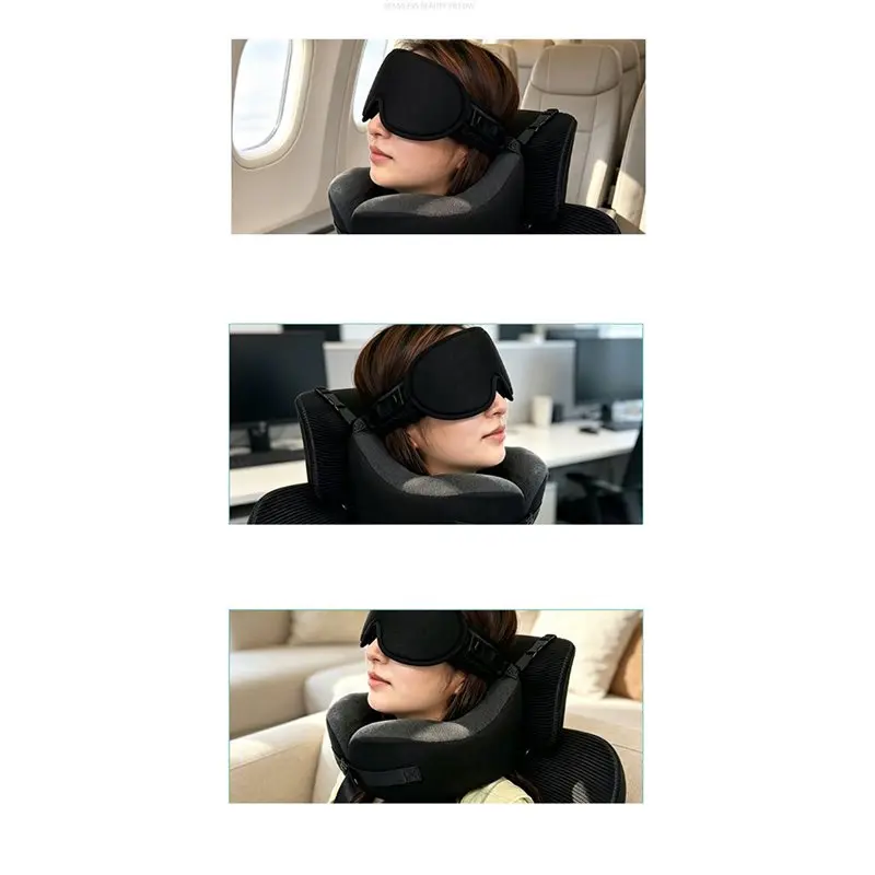 ABKP-Airplane Travel Pillow With 3D Sleep Mask, 360° Ergonomic Sleeper Design For Long Flights, Head Support System