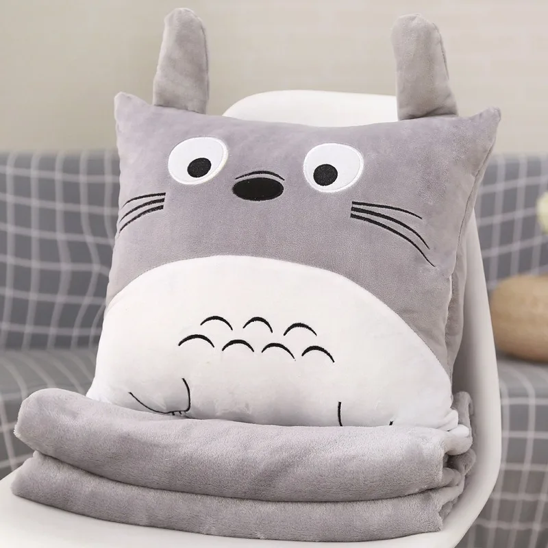 My Neighbor Totoro Pillow Blanket 3 in 1 Multi-functional Nap Cushion Air Condition Quilt Dual-use Winter Throw Pillow Blanket