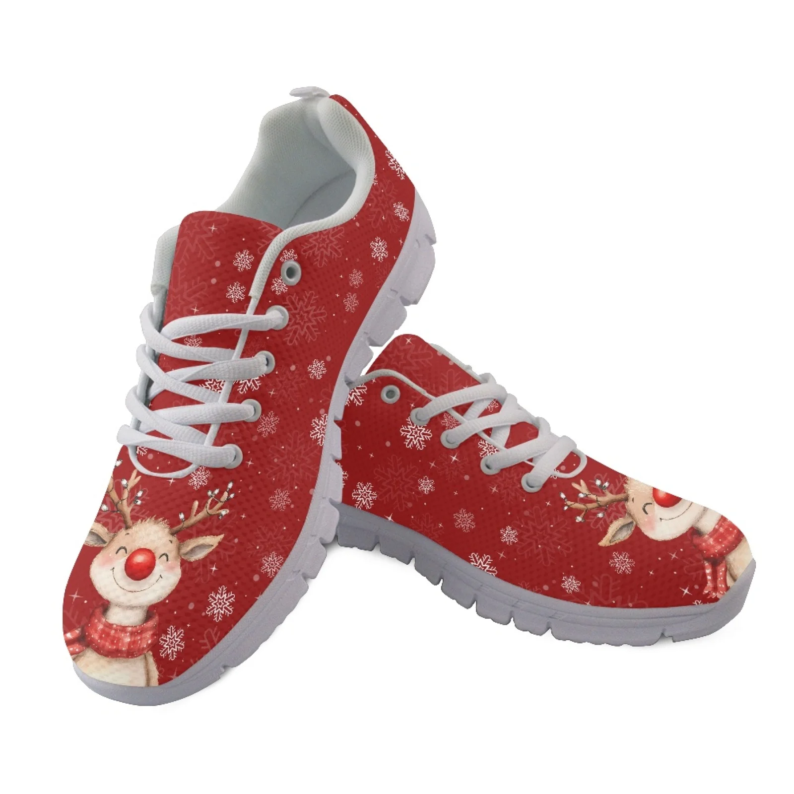 Coloranimal Reindeer Snowflakes Soft Walking Sneakers Women Sneakers Tennis Running Shoes for Womens Lady