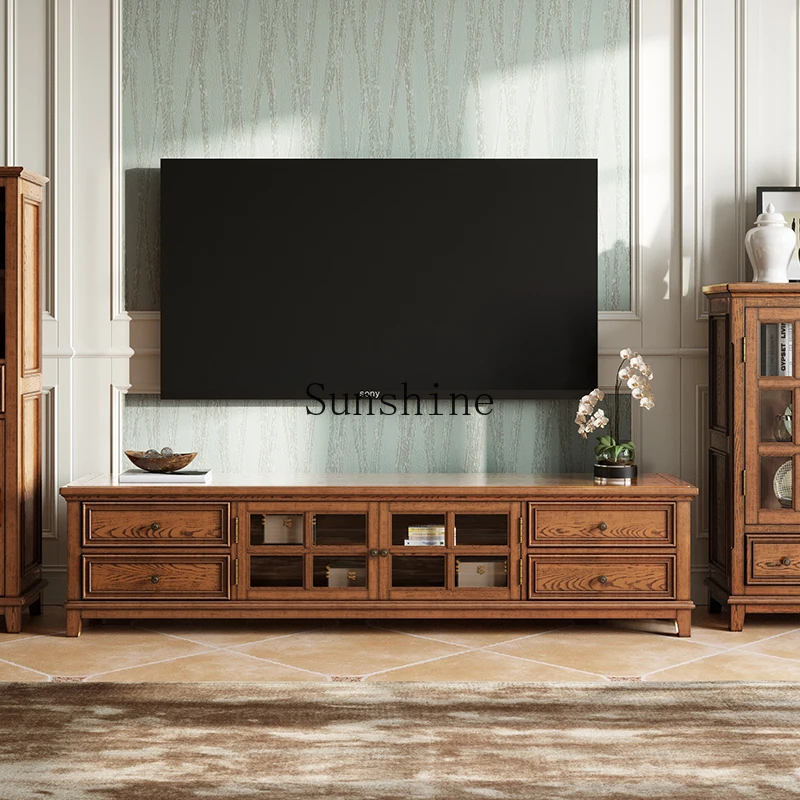 

American solid wood country living room small apartment furniture retro TV cabinet