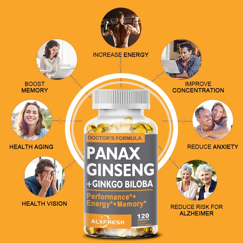 Korean Red Panax Ginseng Ginkgo Biloba Ashwagandha Zinc | Non-GMO Vegan | Premium Formula Nutrition Supplement