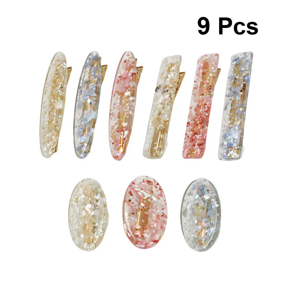 

9Pcs Oval Hair Clips Set 3 Styles Candy Color Barrettes for Women Girls Glitter Fashion Hair Accessories Daily Wear Bang Clips