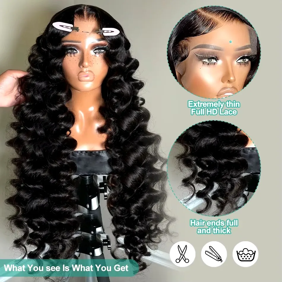 Rosabeauty 13x6 Hd Lace Frontal Wig Loose Waves wig Human Hair Brazilian 30 Inch Water Deep Wave 13x4 Lace Front Wigs For Women