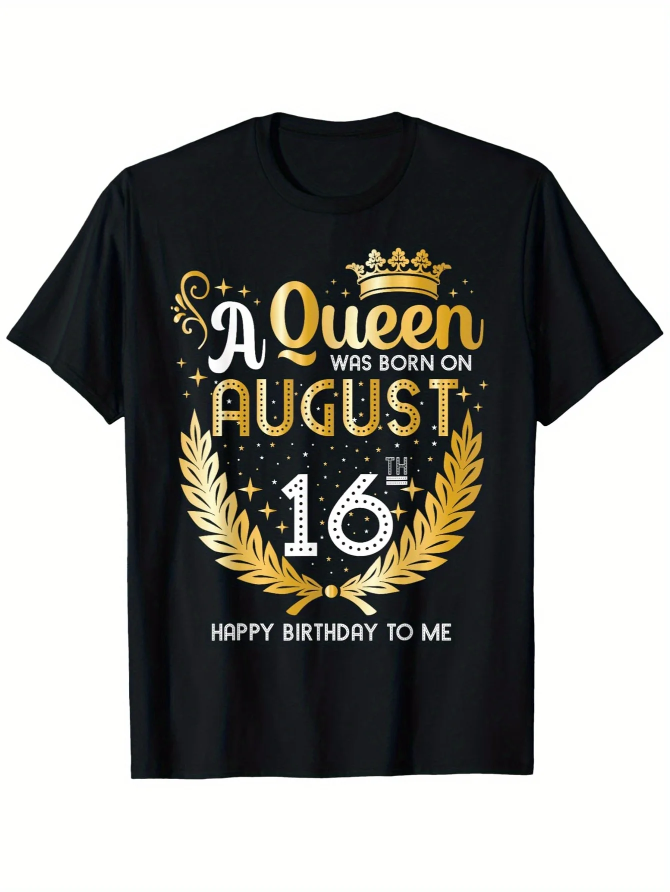 

Lady Birthday T-Shirt Queen Born on August 16Th Golden Text and Orange Flower Crown Pattern 180g Heavy Cotton T-Shirt Bir