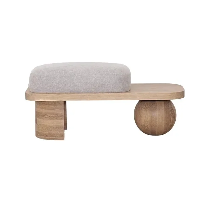 

New Chinese-style home shoe changing stool, cloakroom sofa bench simple, fabric log solid wood ball