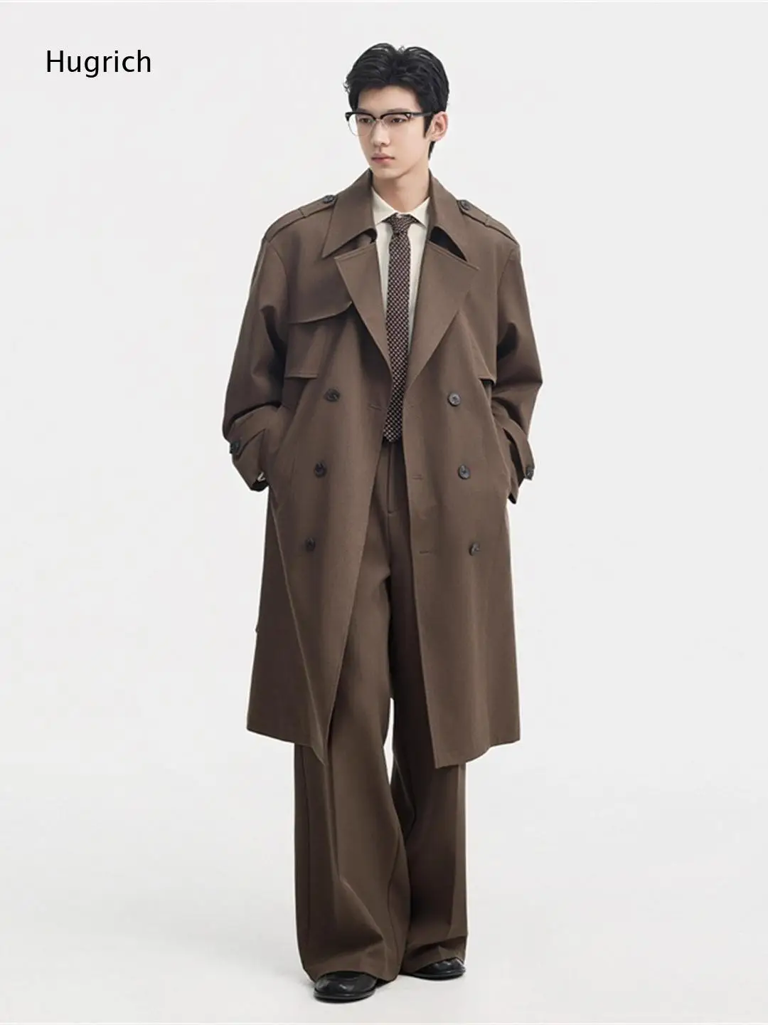 Oversized Vintage British Style Business Casual Autumn Winter Long Windbreaker Jacket for Men
