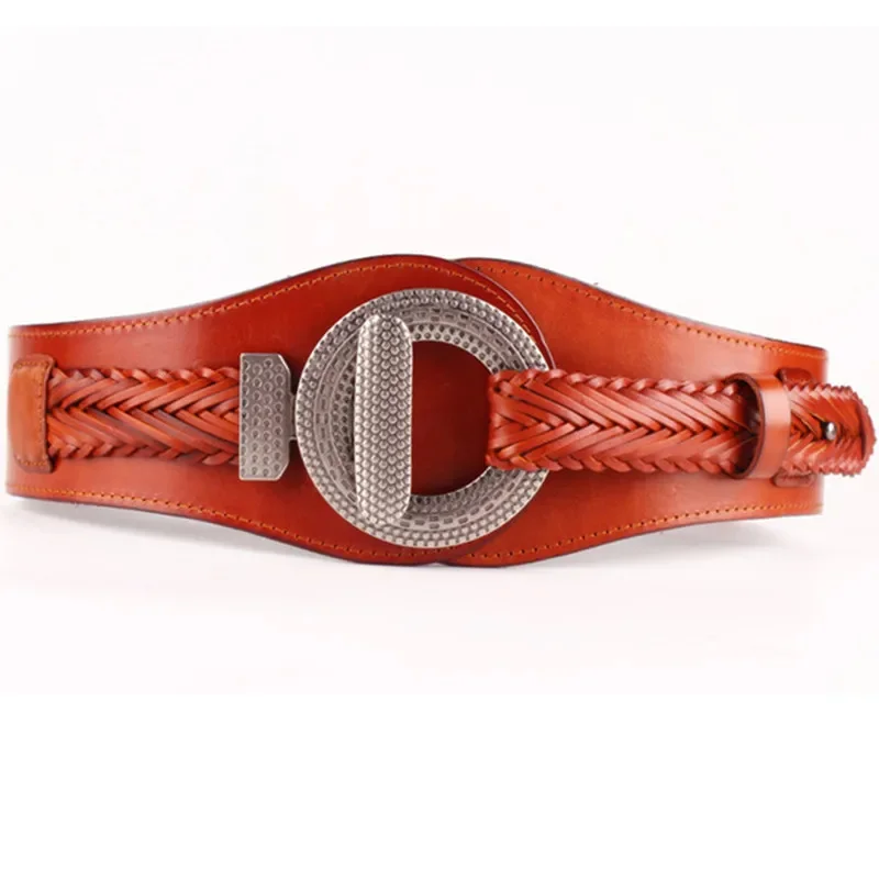 

Women's High-quality Wide Girdle Woven Fashion Stretch Simple Leather Retro Designer Belt for Woman