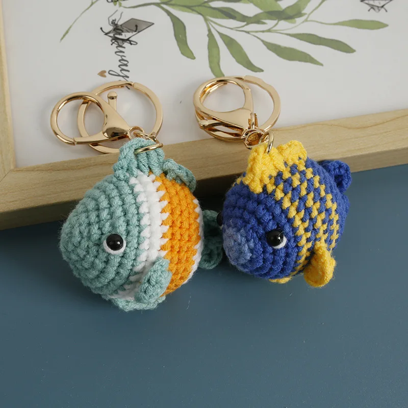 

Handmaking Knitted Goldfish Crochet Keychain Cute Clown Fish Keychains For Backpack Pendant Knitting Small Fish Doll Keyrings