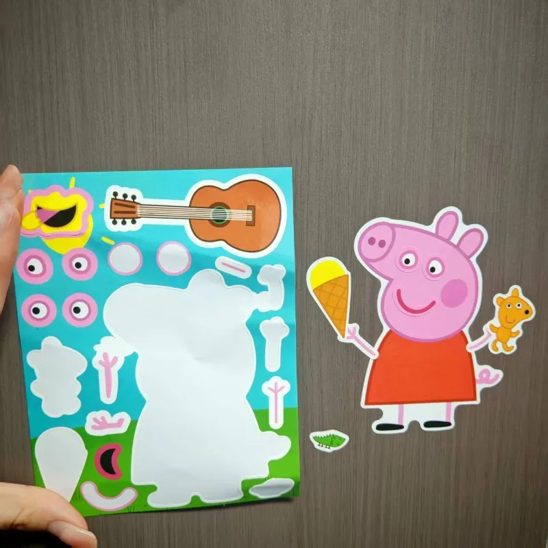 2026 new 16 Peppa Pig family assembly puzzle cartoon stickers, pink and blue parent-child educational toys, diy companion gifts view 4