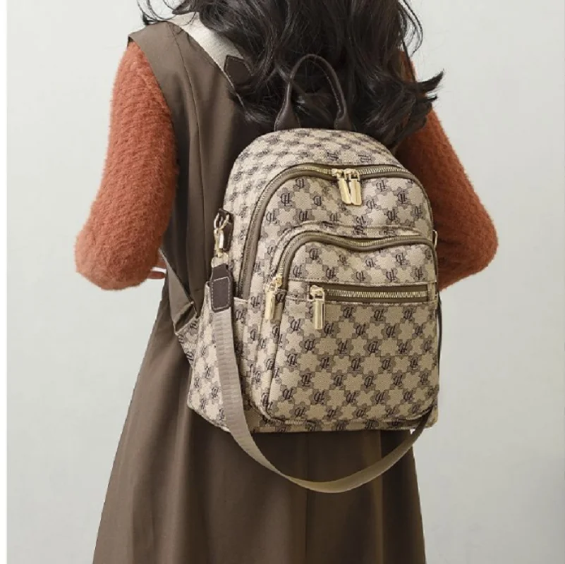 2025 New Fashion Classical High Quality Soft Leather Travel Backpacks Women's Large Capacity Double Zipper Laptop Shoulder Bags