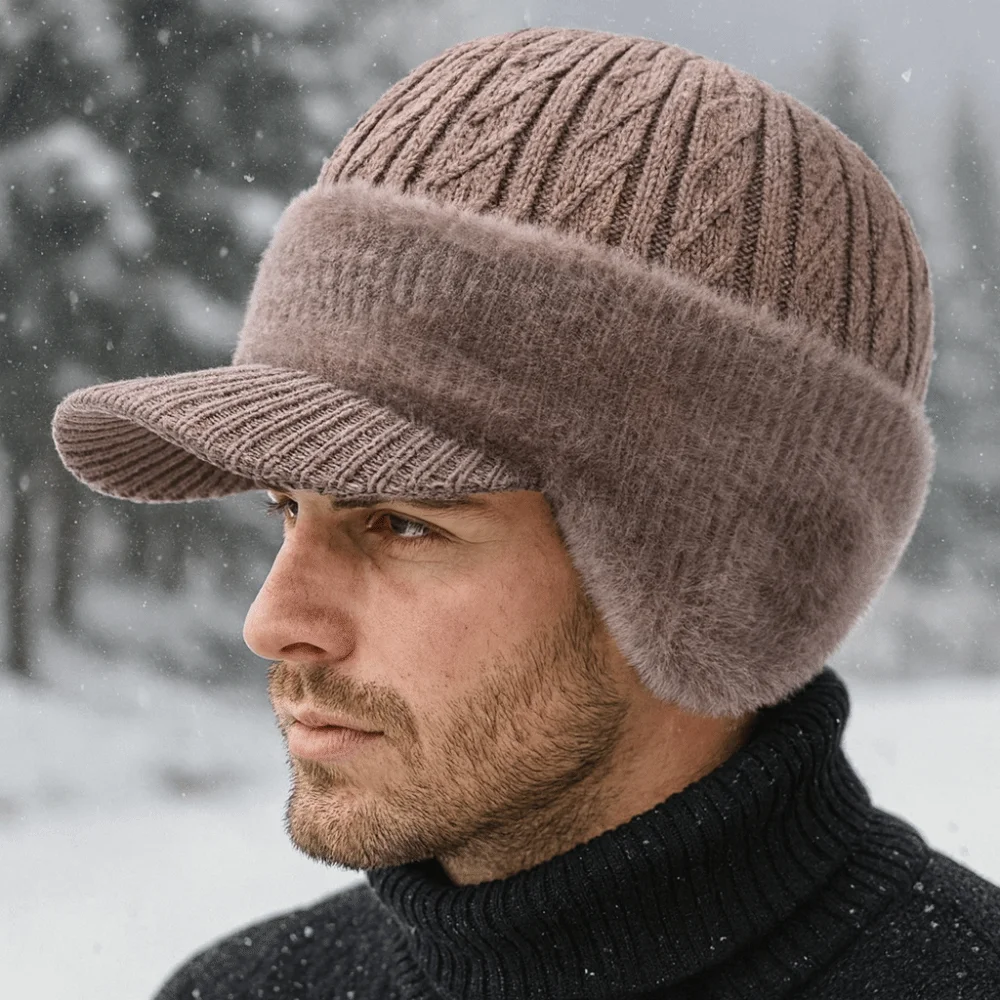 

Ear Protective Thickened Ear Protector Cap Windproof Solid Color Baseball Knitted Cap Coldproof Warm Knitted Peaked Hat Outdoor