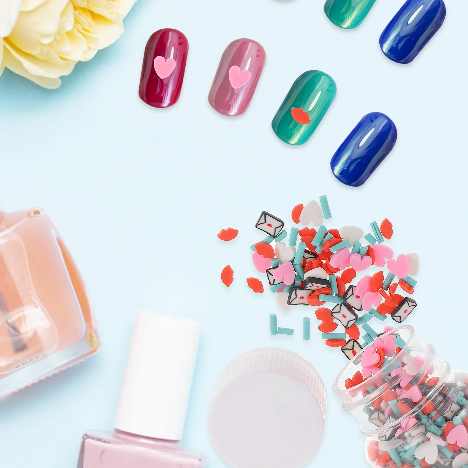 12 Stück Maniküre-Ton-Scheiben, gemischter Stil, Cartoon-Polymer-Ton, Nageldekorationen, bezaubernde DIY-Nagelkunst-Zubehör für Frauen