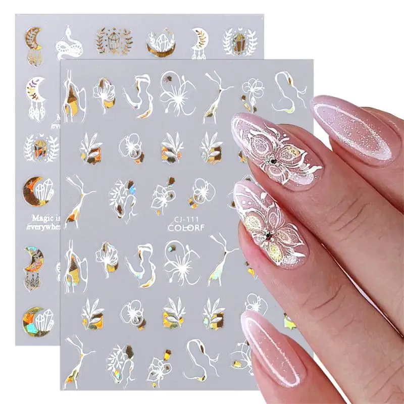 Gold Nail Stickers Leaf Leaves Cute Spring Sliders for Nails Flowers Adhesive Sticker Nail Design Art Decorations