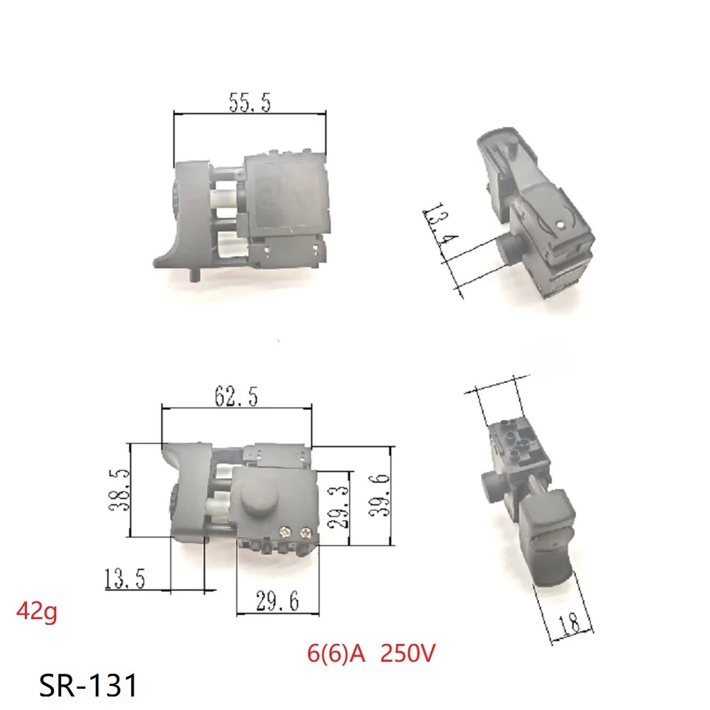 Electric Hand Drill Control Switch Rated for 220V Operation with Integrated Push-Button and Four-Hole Wiring Compatibility