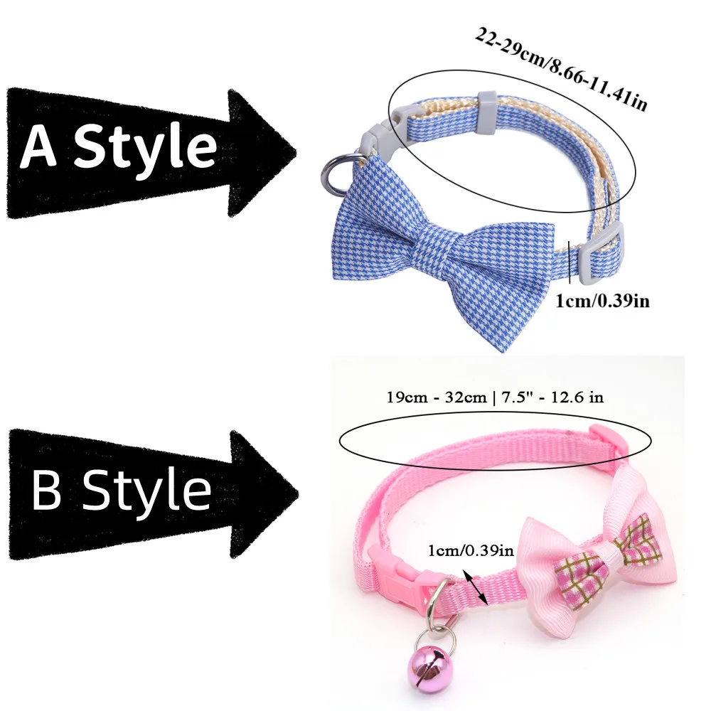 Bow Plaid Collar Pet Puppy Cat Dog Adjustable Neck Collar For Small Dogs Necktie Grooming Bow Tie Sweet Pet Accessories Gatos