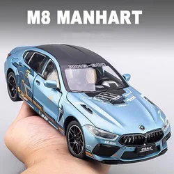 1/24 M8 Model Car Toys Metal Diecast Vehicle Alloy Body Rubber Tires Sound Light Pull Back 6 Door Opened Toy Kids Festival Gifts