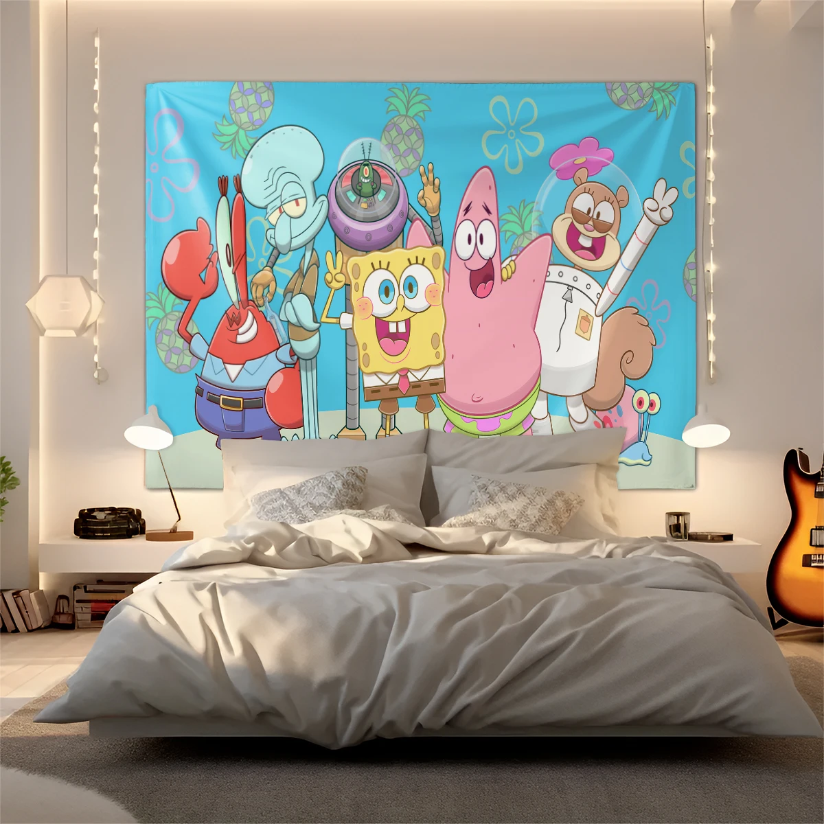 

SpongeBob Cartoon Wall Tapestry Multifunctional Hanging Suitable for Kids Bedroom, Dorm, Living Room, Party Room Gift