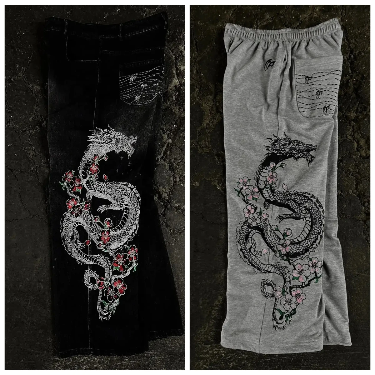

American High Street Black Dragon Patterned Youth Pants Women Urban Casual Running Pants Harajuku Hip-hop Embroidered Work Pant