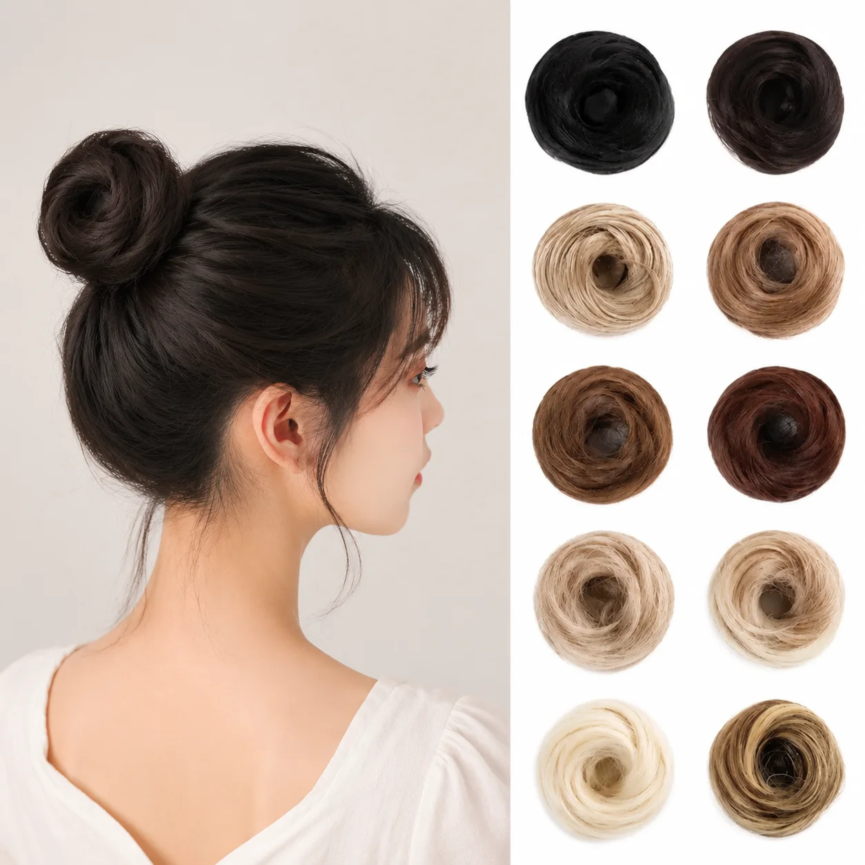 Chignon synthétique désordonné avec cordon élastique – Accessoire capillaire pour chignon, effet naturel, volume accru