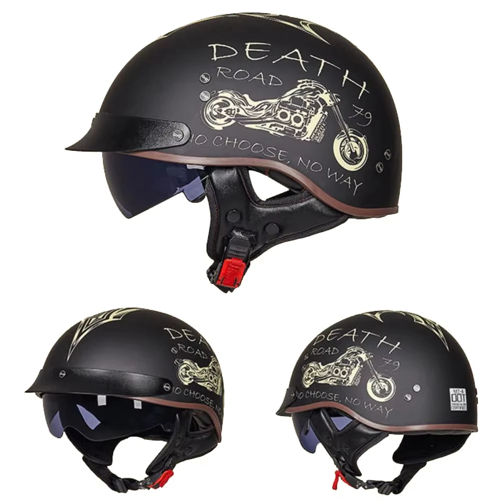 Helm Sepeda Motor Casco Moto Setengah Helm Klasik Jerman Moto Helm Retro DOT Sertifikasi Sepeda Motor Peralatan Anti Jatuh