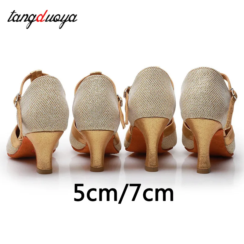 Latin dance shoes woman golden heel 5/7cm silver Soft Soled professional ballroom dancing shoes woman dance sandals wholesale