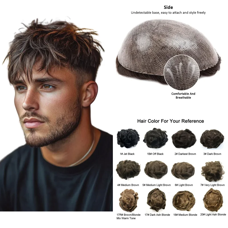 

Men's Toupee Human Hair Full PU Skin Base | Modern Hairpiece Replacement System, Discreet Packaging & Fast Ship