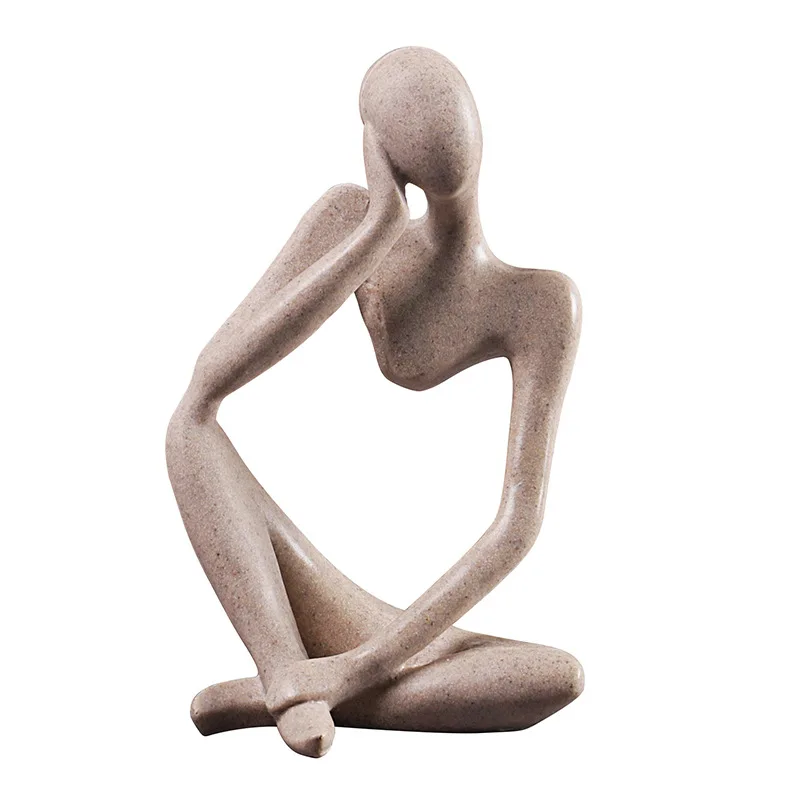 The Thinker set Abstract Statues Sand Color Sculptures Yoga Figurine Nordic Living Room Decor Decoration Room Desk Ornaments