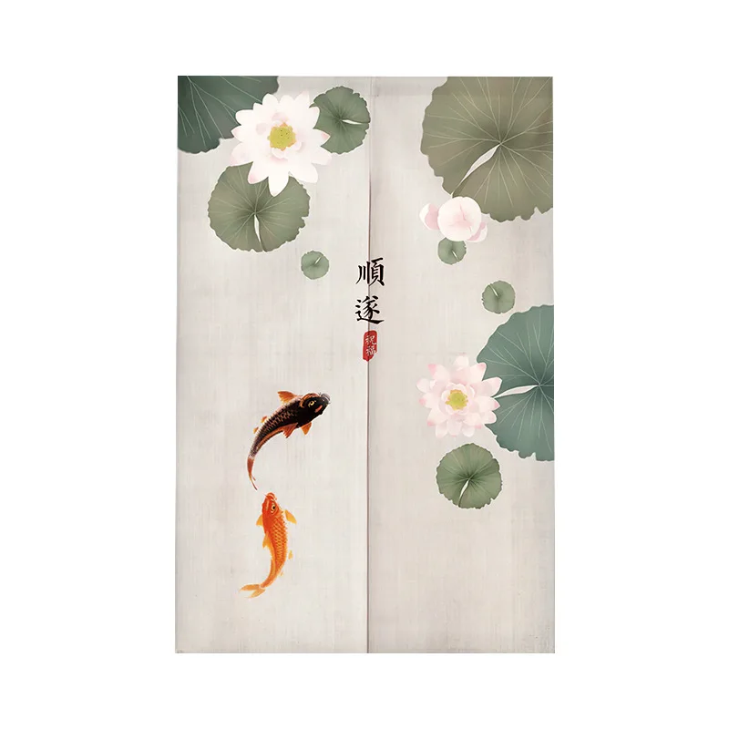 Chinese Flower Bird Fish Pattern Door Curtain Japanese Noren with Feng Shui Meaning Room Divider for Living Room & Bedroom