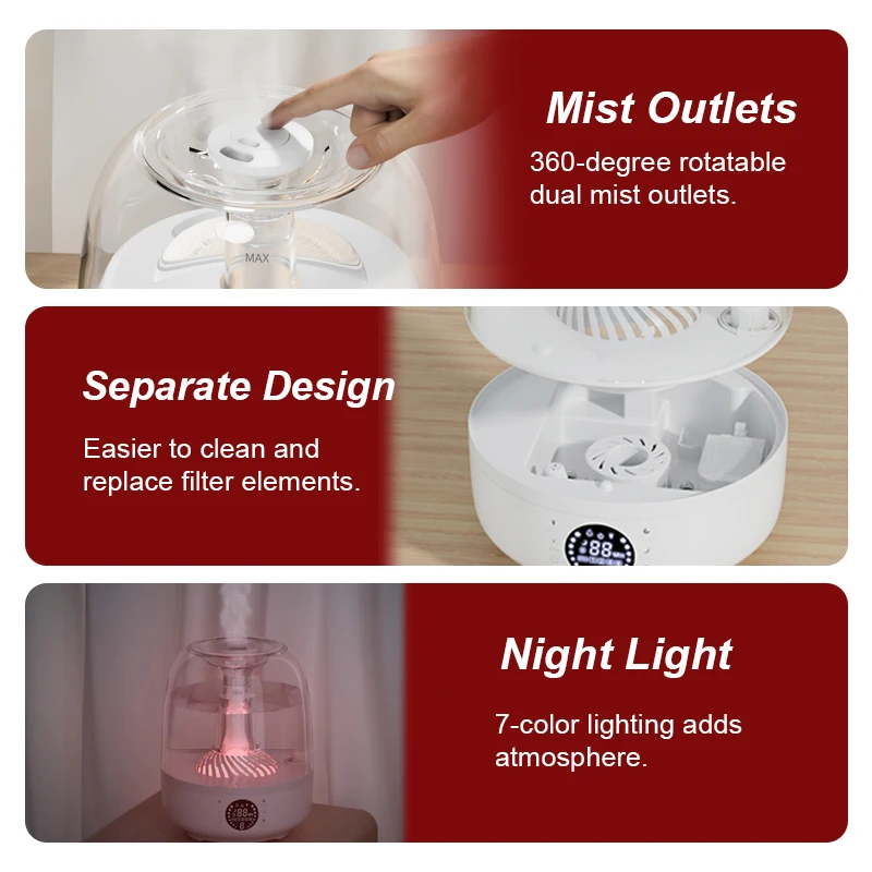 Portable 4L Electric Humedificador Led Lights Humidifier for Large Room