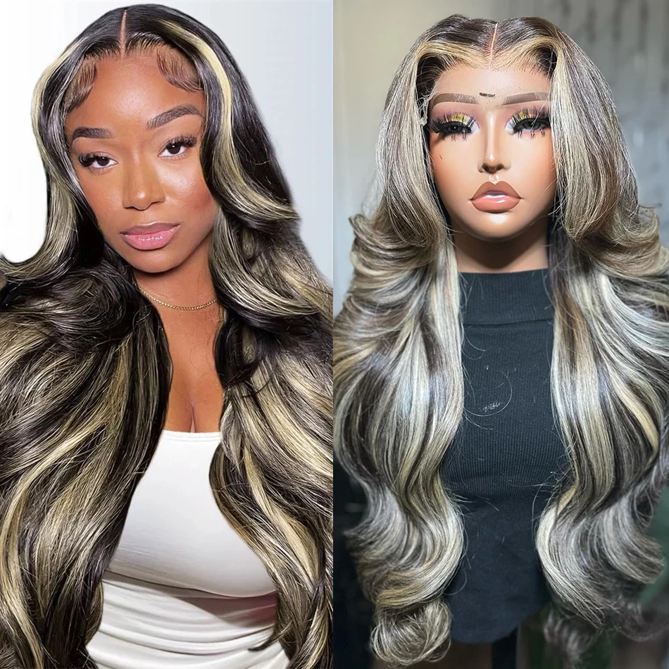 1B/27 Highlight Body Wave 13x4 Lace Frontal Wigs 200% Brazilian Pre Plucked Ombre Colored Lace Front Wig Human Hair For Wom