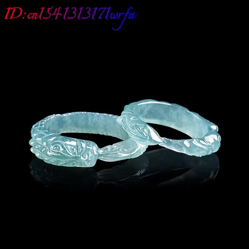 Blue Myanmar Jadeite Dragon Phoenix Ring Designer Natural Jewelry Amulet Stone Real Burmese Jade Luxury Vintage Fashion