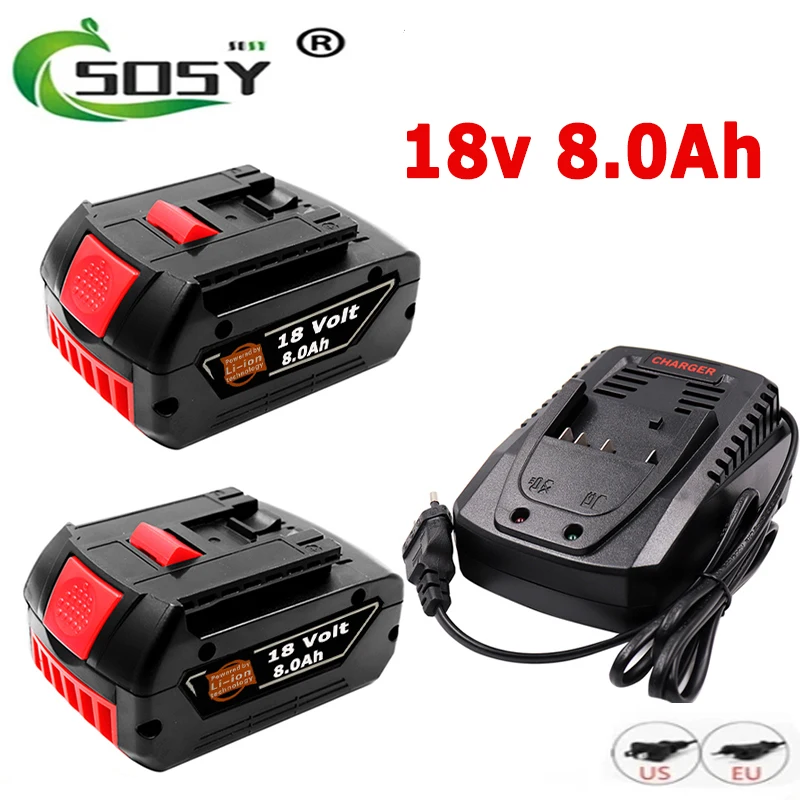 

18V 8.0Ah Rechargeable Li-Ion Battery For Bosch 18V Power Tool Backup 8000mah Portable Replacement for BOSCH 18V Battery BAT609