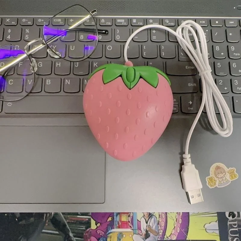 New Cute Pink Strawberry Wired Mouse USB Small Optical PC Computer Game Mouse Girls Gift Mause For Office Laptop Desktop