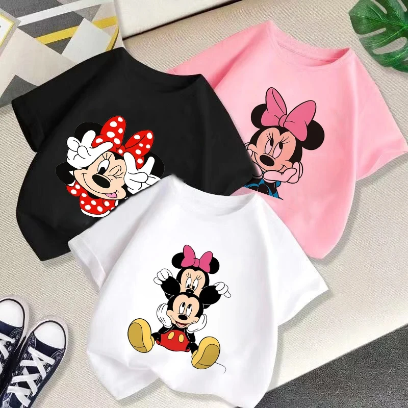 MINISO T Shirt Cartoon Disney Baby Kids Boys Girls Children Mickey Mouse Short Sleeve Summer Clothing Kawaii Minnie Print Tee