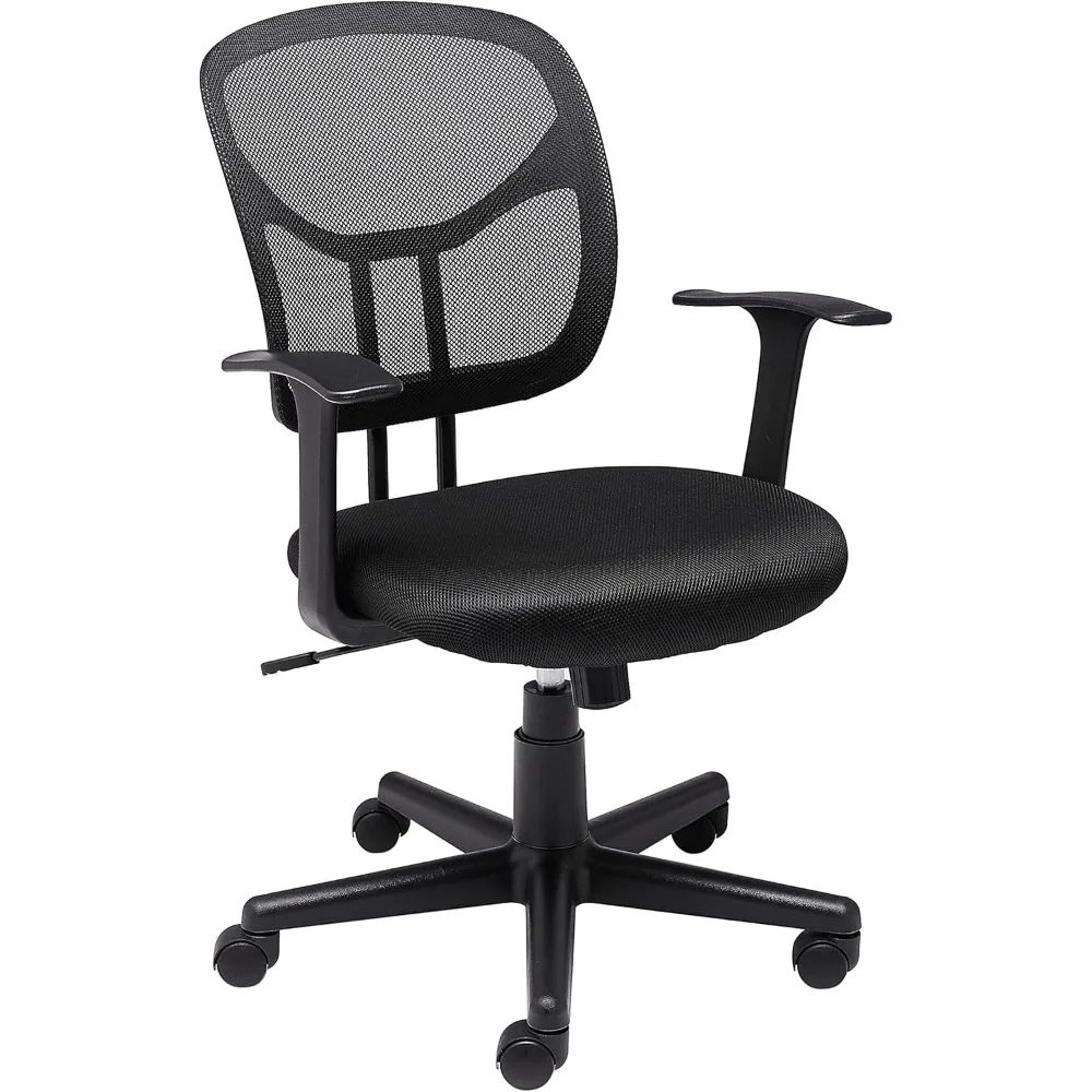 

Basic mesh backrest adjustable 360-degree rotating office desk and chair with armrests and lumbar support, black.