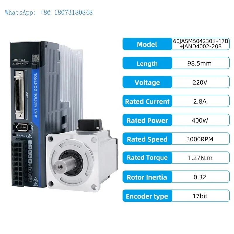 

60JASM504230K-17B+JAND4002-20B 220V 1.27N.m 3000rpm AC servo motor and drive 400W for CNC router