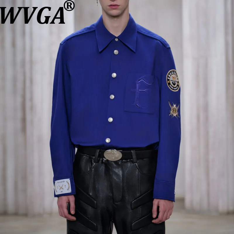 

WVGA Spring New Man Tide Metal Buttons Embroidered Medal Trendy Long Sleeve Shirt Niche Chic Casual Turn-Down Collar Tops W20484