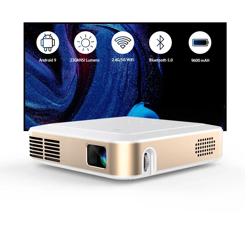 

Full HD Dual-band WiFi Wireless Android Dlp Projector Home Theater 4K Video Smart Mini Projector With Built-in 9600mAh Battery
