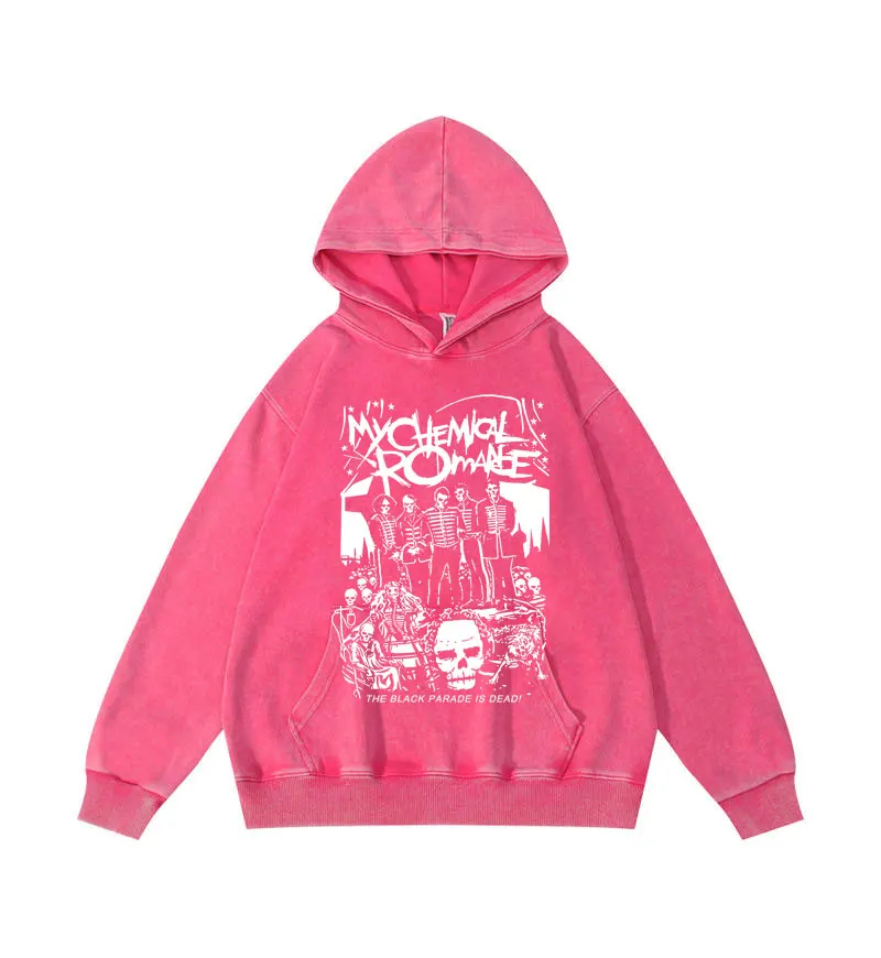 Men's My Chemical Romance Mcr Dead Retro Washed Sweatshirt Vintage Distressed Black Parade Punk Pullover Hoodie Plus Size